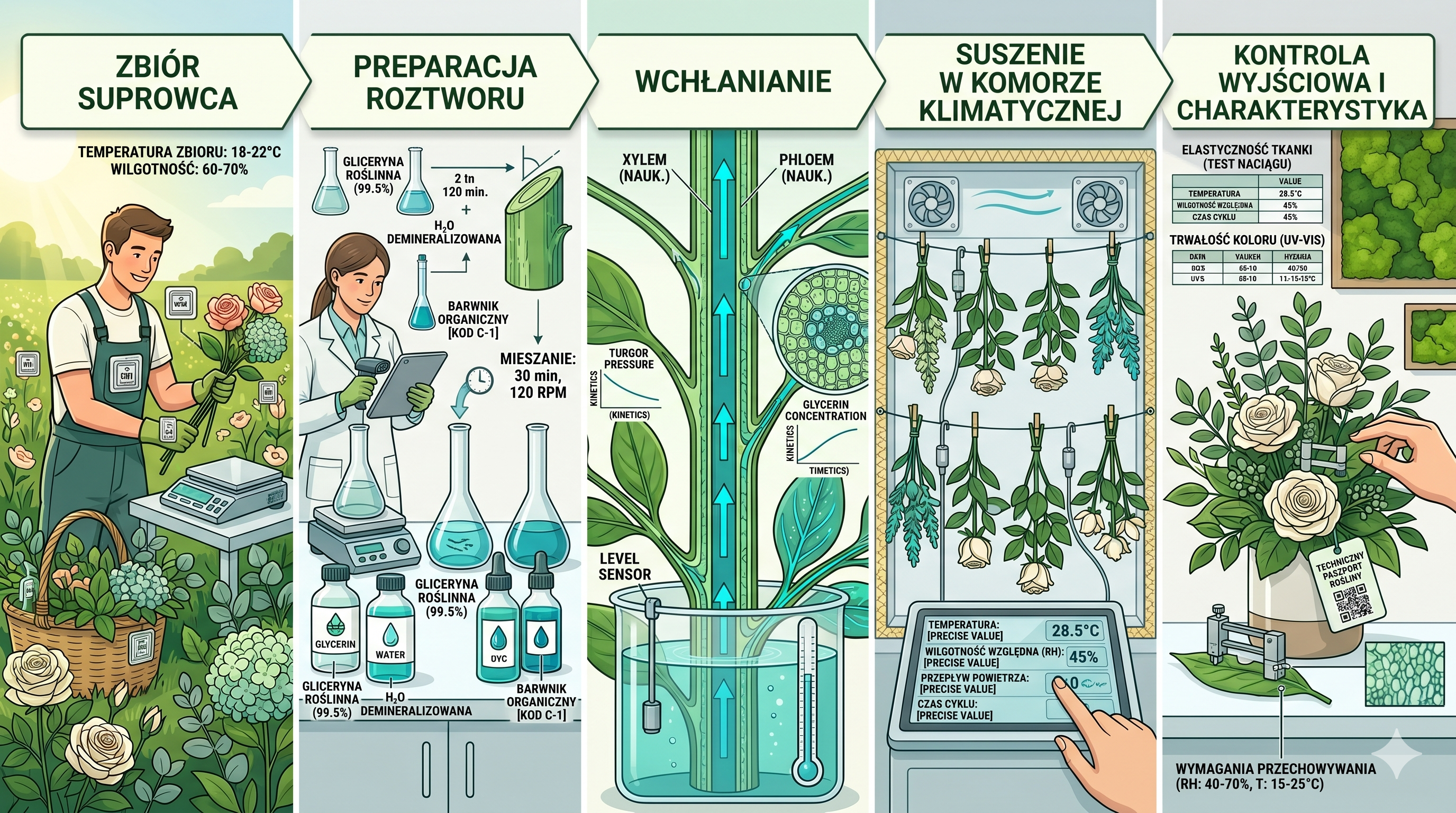 Proces stabilizacji mchu i roślin wykorzystywanych do dekoracji wnętrz