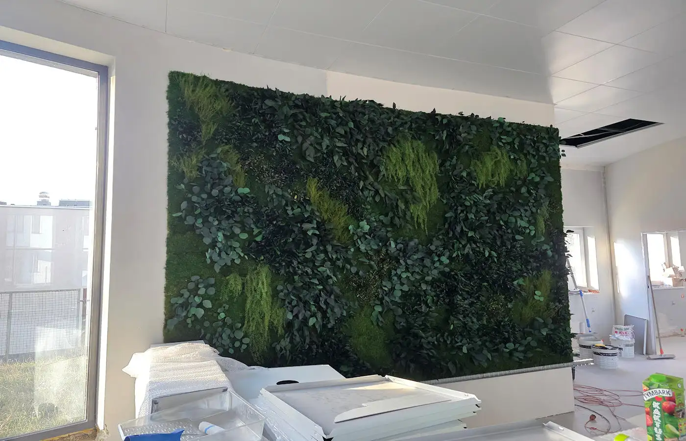 Zielona ściana z roślin stabilizowanych – montaż dla Bio-Gen w Łodzi